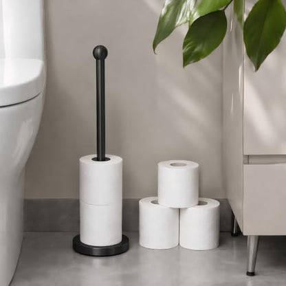 Toilet Paper Holder Stand for Max 5 Paper Rolls, Freestanding TP Holder, Paper Roll Storage for Bathroom, Stainless Steel - Black - color: Black
