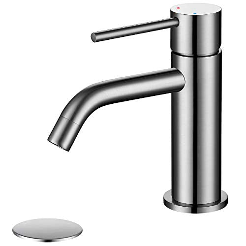 Single Hole Bathroom Sink Faucet with Pop-up Drain Assembly and Faucet Supply Lines, Brushed Nickel Single Handle Lavatory Basin Faucets Taps - color: Brushed Nickel, size: Faucet