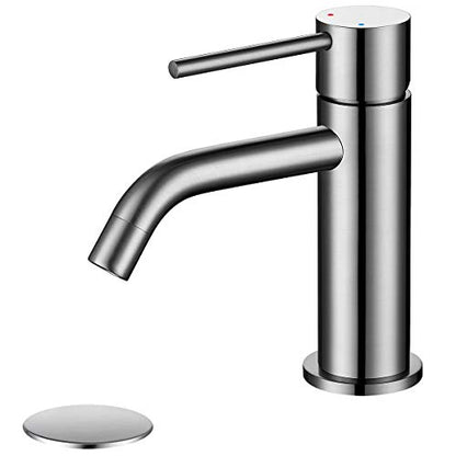 Single Hole Bathroom Sink Faucet with Pop-up Drain Assembly and Faucet Supply Lines, Brushed Nickel Single Handle Lavatory Basin Faucets Taps - color: Brushed Nickel, size: Faucet