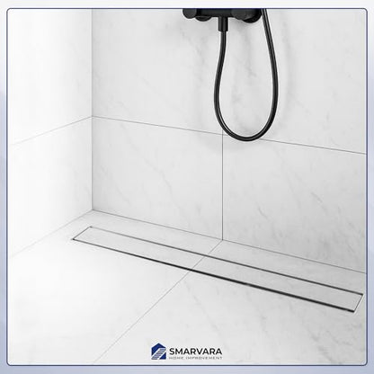 Linear Shower Drain 24 inch with 2-in-1 Flat & Tile Insert Cover - Brushed 304 Stainless Steel Shower Floor Drain - Linear Drain with Reversible Cover & Hair Catcher - Includes Cleaning Tools - color: Brushed Stainless Steel
