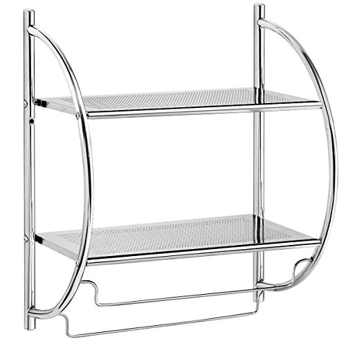 Tangkula Wall Mount 2 Tier Bathroom Shelf with Bars, 18" W X 10" D X 22" H, Home Toilet Double Layer Rustproof Chrome Shelf - color: Silver