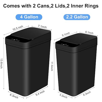 Anborry Bathroom Automatic Trash Can 2 Pack 2.2 Gal & 4 Gal Touchless Motion Sensor Small Garbage Can with Lid Smart Electric Narrow Garbage Bin for Bedroom Office Kitchen (Black) - color: 2 Pack 2.2 Gallon & 4 Gallon Black