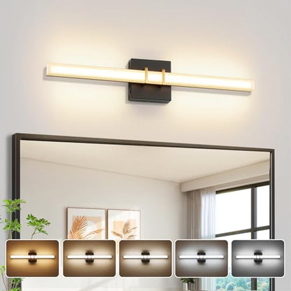 Modern Black and Brass Vanity Light Bar 24 Inch, 16W 5CCT Dimmable Bathroom Light Fixtures LED Wall Lighting Fixture - color: Black+Brass, size: 24 inch