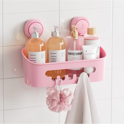 TAILI Shower Caddy Suction Cup, Heavy Duty Bathroom Organizer, Removable Shelves for Inside Shower, Shampoo, Waterproof Suction Plastic Storage for Bathroom Accessories Holder, Pink - style: 1 × Pink