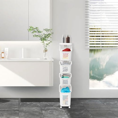 2/3/4-Layer Laundry Basket, Washing Storage Clothes Hamper w/Wheels, Narrow Vertical Rolling Laundry Cart, Bathroom Bedroom Clothes Storage Basket Cart for Towels, Blankets, for Hotel, Dorm (4-Tier) - size: 4-Tier