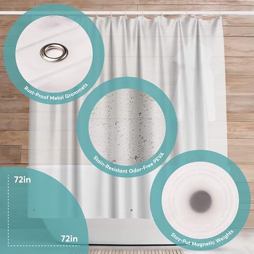 BigFoot Shower Curtain – 72 x 72 PEVA Heavy Duty Shower Curtain with Rustproof Metal Grommet and 3 Magnetic Weights – Odor Free and Compatible with Standard Showers, White - color: 3b Peva White Heavy Duty, size: 72"W x 72"L (Pack of 1)