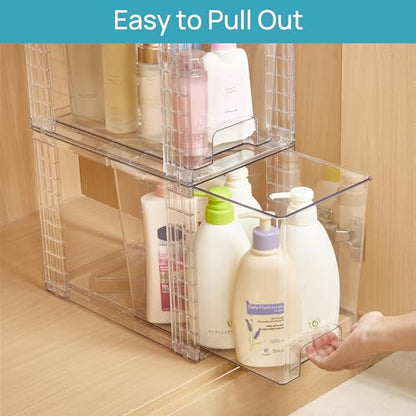 Vtopmart 4 Pack Clear Stackable Storage Drawers,9.7" High Plastic Organizers Bins for Skincare, Bathroom Supplies,Ideal for Cabinet,Undersink,Vanity,Kitchen,Pantry Organization - size: 4Pack 9.7"H