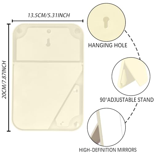 8 Inch Desktop & Wall Hanging Makeup Mirror, Foldable Portable Princess Mirror with Stand, Khaki - color: Khaki
