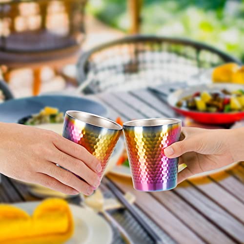 Stainless Steel Cups 2 Packs 10oz/300ml Stackable Double Wall Insulated Metal Shatterproof Cups Titanium-Plated Diamond Textured Surface Heat Resistant Dishwasher Safe (Rainbow) - color: Rainbow - 2 Packs