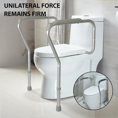 Toilet Safety Rails,Adjustable Safety Frame with Handles for Elderly,Handicap Non-Slip Bathroom Grab Bar with Padded Handles and Aluminum Frame(Size:57cm,Color:Gray)