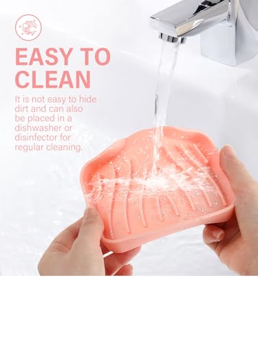 2PCS Self Draining Soap Holder,Silicone Soap Dish,Suitable for Kitchen,Bathroom,Shower,Bath Tub,Soap Container（Pink） - color: Pink