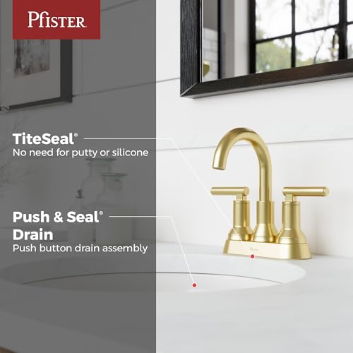 Pfister Capistrano Brushed Gold 3 Hole Centerset Bathroom Faucet LF048CSOBG | Push & Seal drain included, TiteSeal no-putty install, EPA WaterSense 30% savings, NSF lead-free, Lifetime finish coverage - color: Brushed Gold, size: 1 Pack