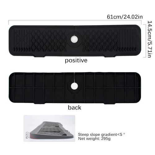 24 Inch Faucet Mat for Kitchen Sink Silicone Sink Splash Guard 5° Slope Faucet Draining Mat Dish Soap Sponge Holder Around Faucet Bathroom Gadgets Sink Accessories Drying Mats Organizer, Black - color: Black