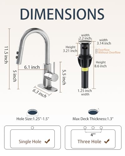 Bathroom Faucets with Pull Down Sprayer, Bar Sink Faucet Single Hole for Kitchen Campers with Pop-Up Drain Hose, Suitable for Farmhouse Vanity Lavatory - color: Brushed Nickel, style: Pull Down