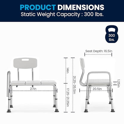 Flash Furniture HERCULES Series 300 Lb. Capacity Adjustable White Bath & Shower Transfer Bench with Back and Side Arm - color: White