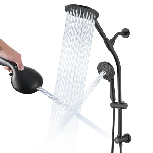 High Pressure Shower Head with Handheld Shower, 26" Adjustable Height Drill-Free Slide Bar, 3-Way Diverter for Easy Reach, Dual Shower Head Combo Set with 5ft Hose - Matte Black - color: Matte Black