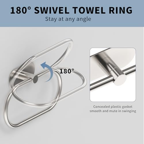 Adhesive Towel Holder for Bathroom Brushed Nickel No Drill Hand Towel Ring Stainless Steel and Zinc Alloy Self Adhesive Towel Hanger for Bath, Kitchen - color: Brushed Nickel