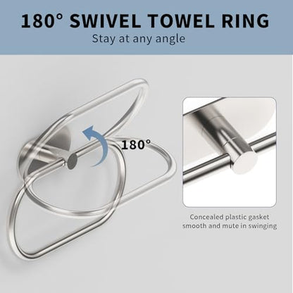 Adhesive Towel Holder for Bathroom Brushed Nickel No Drill Hand Towel Ring Stainless Steel and Zinc Alloy Self Adhesive Towel Hanger for Bath, Kitchen - color: Brushed Nickel
