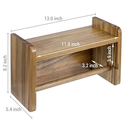 MyGift Acacia Wood Paper Towel Holder with Shelf, Wall Mounted Rack | Top shelf stores spices, oils, and kitchen essentials while the lower bar provides convenient roll access to save space - color: Premium Acacia Wood