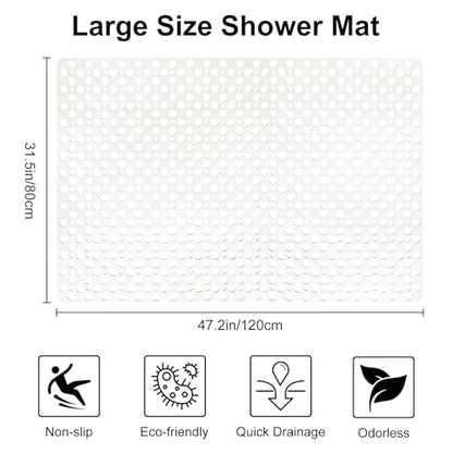 Non Slip Shower Mat with Suction Cups, 31.5x47.2 Inch Quick Drain TPE Anti Slip Shower Mats for Inside Shower, Large Shower Stall Mat Soft on Feet, Easy to Dry&Cut Machine Washable - color: White, size: 31.5" x 47.2" (Rectangular)