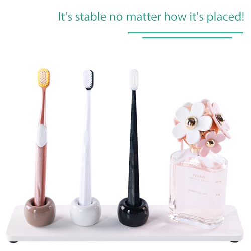 NiuYichee Set of 6 Sleek Mini Ceramics Toothbrush Holder, Small Ceramic Ring, Perfect Size for Bathroom Vanity Countertops - color: White