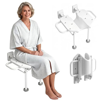 Wall Mounted Folding Shower Seat with U-Shaped | 330lbs Heavy Duty Support, Bathroom Safety Stool, For Elderly, Adults, Pregnant Women & Disabled