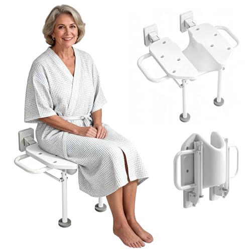 Wall Mounted Folding Shower Seat with U-Shaped | 330lbs Heavy Duty Support, Bathroom Safety Stool, For Elderly, Adults, Pregnant Women & Disabled