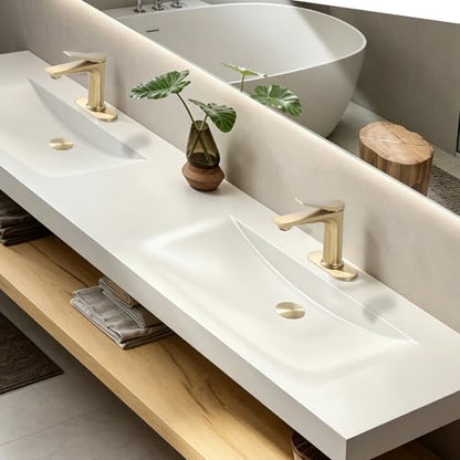 Rbrohant Single Hole Bathroom Faucet, Brushed Gold Single Handle Bathroom Sink Faucets for 1 Hole or 3 Hole, Bathroom Vanity Faucet with Pop up Drain and Cover Plate, Deck Mount, R2001-BGP - color: Brushed Gold, style: With Escutcheon