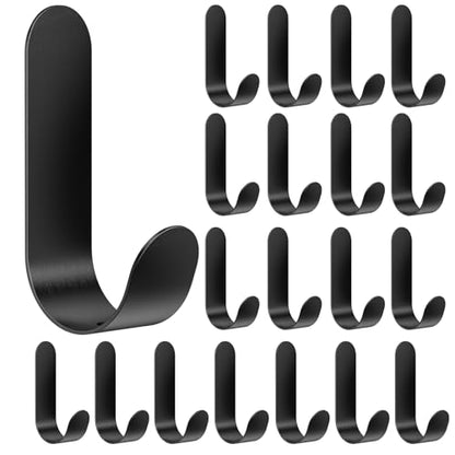 ATDOALL Adhesive Towel Hooks, 20 PCS Stainless Steel Self Adhesive Wall Hooks, Black Heavy Duty Shower Hook, Waterproof Oilproof Rustproof for Bathroom, Kitchen, Living Room - color: Black