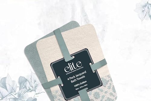 ELITE 4 Pack Luxury Jacquard Bath Towel Set – 100% Cotton, 600 GSM Ultra Soft & Absorbent Towels – Elegant Floral Pattern – 4 Large Bath Towels 27"x54" for Bathroom, Gift Spa & Hotel (Green Millieu) - color: Green Millieu
