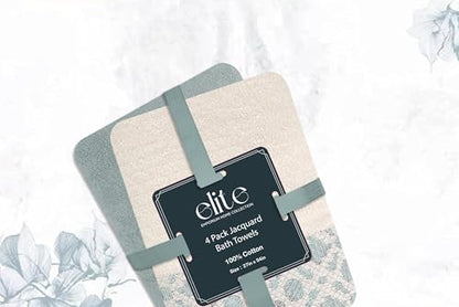 ELITE 4 Pack Luxury Jacquard Bath Towel Set – 100% Cotton, 600 GSM Ultra Soft & Absorbent Towels – Elegant Floral Pattern – 4 Large Bath Towels 27"x54" for Bathroom, Gift Spa & Hotel (Green Millieu) - color: Green Millieu