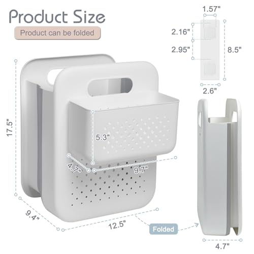 Goderewild Large Collapsible Laundry Basket with Detachable Hanging Organizer, Space-Saving Wall-Mounted Hamper for Home, Dorms, RVs, Main Basket Measures 13" x 9.5" x 17.5" In - size: L + Mini Basket