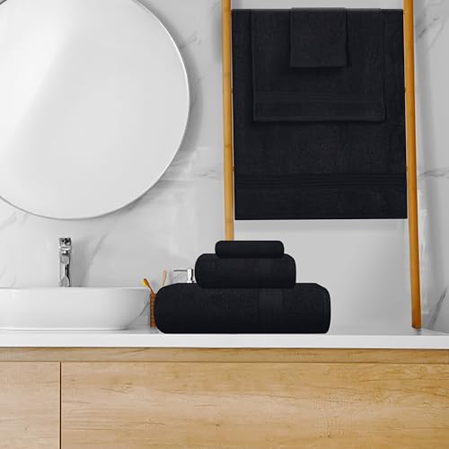 GLAMBURG Ultra Soft 8-Piece Towel Set - 100% Pure Ringspun Cotton, Contains 2 Oversized Bath Towels 27x54, 2 Hand Towels 16x28, 4 Wash Cloths 13x13 - Ideal for Everyday use, Hotel & Spa - Black - color: Black, size: 8 Piece Towel Set