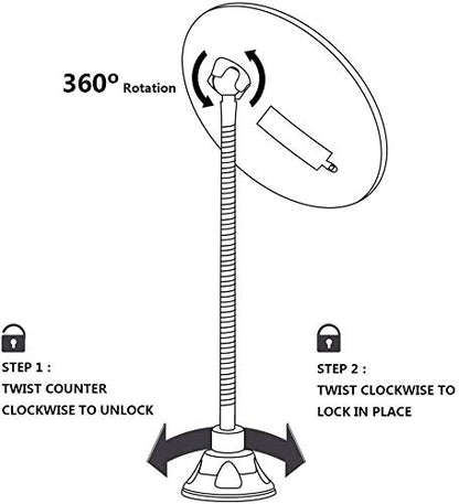 Flexible Gooseneck LED Lighted 10X Magnifying Makeup Mirror with Power Locking Suction Cup, Bright Diffused Light and 360 Degree Swivel, Portable Cordless Travel and Home Bathroom Vanity Mirror