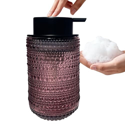 Foaming Soap Dispenser, Refillable Clear Glass Pump Bottle, 13.5 Fl Oz Vintage Foam Dispenser with Black Pump, Multi-Use for Bathroom Kitchen Hand Soap & Lotion, Modern Home Decor (Pink) - color: Pink