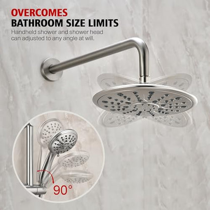 SUMERAIN Brushed Nickel Rain Shower System with Slide Bar | Multi-Settings Rainfall Showerhead, Handheld Spray, Includes 2-in-1 Easy Control Shower Valve, Single Handle - color: Brushed Nickel