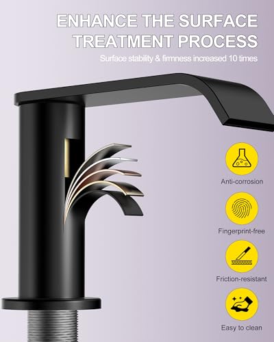 2 Pack Matte Black Waterfall Bathroom Faucet for Sink 3 Hole 8 Inch | Widespread Bathroom Sink Faucets with Pop-up Drain Supply Lines Stainless Steel 2-Handle Bathroom Sink Faucet by Homevacious - color: Matte Black X 2, size: 8 Inch Widespread