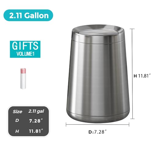 2.1 Gallon Bathroom Trash Can with Lid, Chrome Small Trash with lid - color: 32A silver-8L