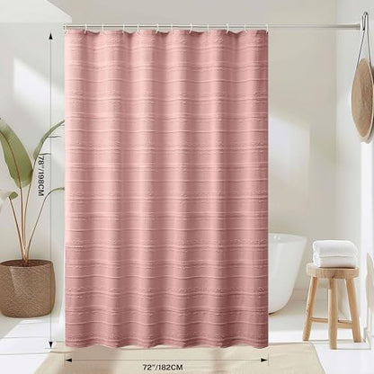 Pink Shower Curtain Boho, 72 x 78 Cotton Blend Waffle Weave Stripe Textured Heavy Duty, Fabric Shower Curtain for Bathroom, Hotel, Washable - color: Pink B, size: 72"W x 78"L (Pack of 1)