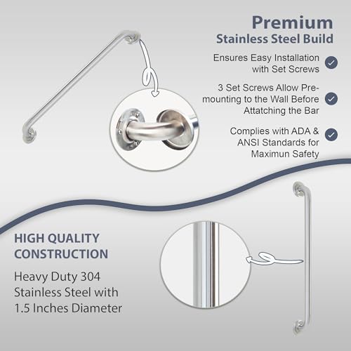 Grab Bar for Bathtub Shower - 1.5" Dia. / Stairs Bed Toilet Bathroom / Stand Assist & Safety Handrail / 304 Stainless Steel / Smooth Grip / 32" - color: Stainless Steel, size: 32 in. Smooth Grip