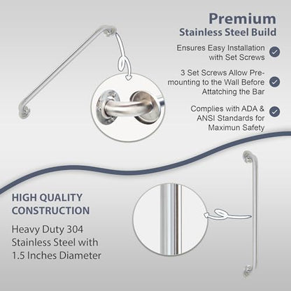 Grab Bar for Bathtub Shower - 1.5" Dia. / Stairs Bed Toilet Bathroom / Stand Assist & Safety Handrail / 304 Stainless Steel / Smooth Grip / 32" - color: Stainless Steel, size: 32 in. Smooth Grip