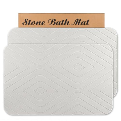 Stone Bath Mat, 2 Pack Diatomaceous Earth Shower Mat, Non-Slip Super Absorbent Quick Drying Bathroom Floor Mat, 24x15, Off-White - color: Off-white