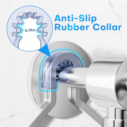 Sewulidon Aluminum Alloy Hanging Shower Caddy for Handheld Shower Heads,Rustproof Hose Shower Organizer 4 Levels Height Adjustable Shower Rack with Hooks,Razor Holder,Soap Holder - color: Aluminum Silver
