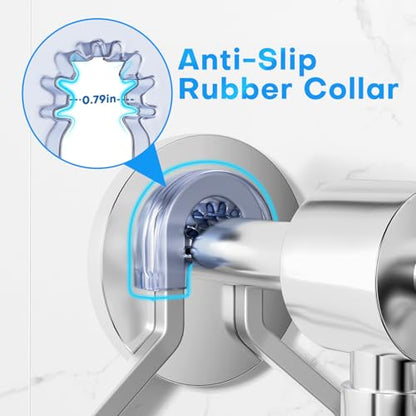 Sewulidon Aluminum Alloy Hanging Shower Caddy for Handheld Shower Heads,Rustproof Hose Shower Organizer 4 Levels Height Adjustable Shower Rack with Hooks,Razor Holder,Soap Holder - color: Aluminum Silver