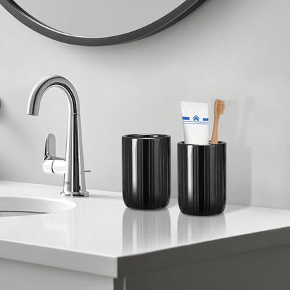 Bathroom Tumbler Cup Ceramic 12.6oz Reusable Toothbrush Cup 375ml, Toothbrush Holder for Your Bathroom (Black) - color: Stripe-black, size: 1pcs