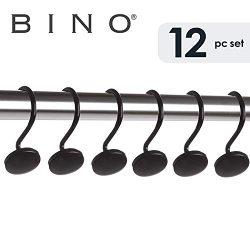 BINO | Shower Curtain Hooks - Matte Black- Set of 12 | Hooks Shower Curtain | Shower Curtain Rings Hooks | Rust Proof Shower Curtain Hooks | Bathroom Shower Hooks for Curtain | Bathroom Essentials - color: Matte Black