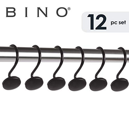 BINO | Shower Curtain Hooks - Matte Black- Set of 12 | Hooks Shower Curtain | Shower Curtain Rings Hooks | Rust Proof Shower Curtain Hooks | Bathroom Shower Hooks for Curtain | Bathroom Essentials - color: Matte Black