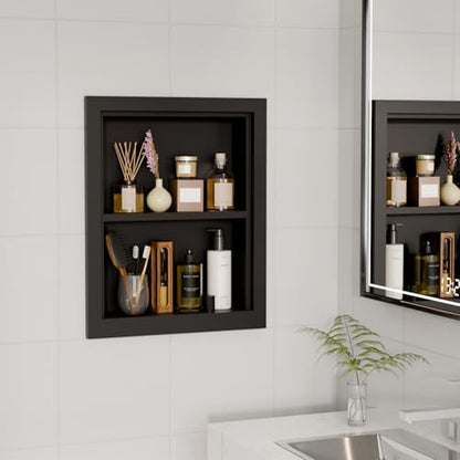 Solid Wood 14 X 18 Recessed Medicine Cabinet,2-Tier, Medicine Cabinet Organizer,Wall Niche, Bathroom Wall Cabinet Black - color: Black, size: Classic 2-Tier