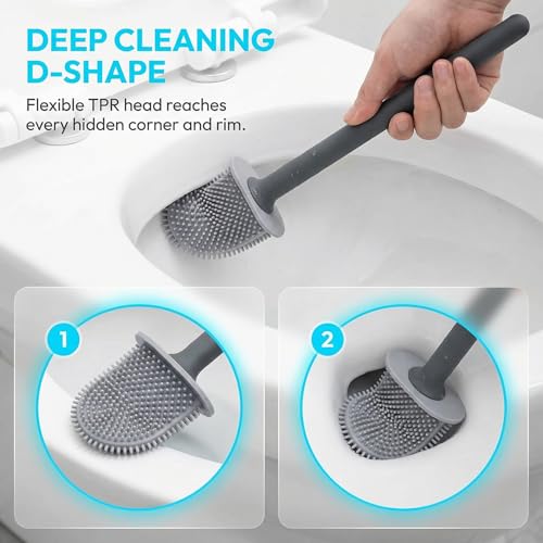 RV Silicone Toilet Brush with Holder, Drill-Free Wall Mounted Toilet Bowl Cleaner, Anti-Drip Anti-Roll Compact Brush for RV Camper & Small Bathroom (Black) - color: Black