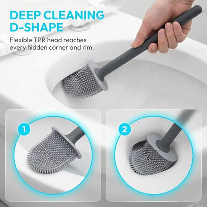 RV Silicone Toilet Brush with Holder, Drill-Free Wall Mounted Toilet Bowl Cleaner, Anti-Drip Anti-Roll Compact Brush for RV Camper & Small Bathroom (Black) - color: Black